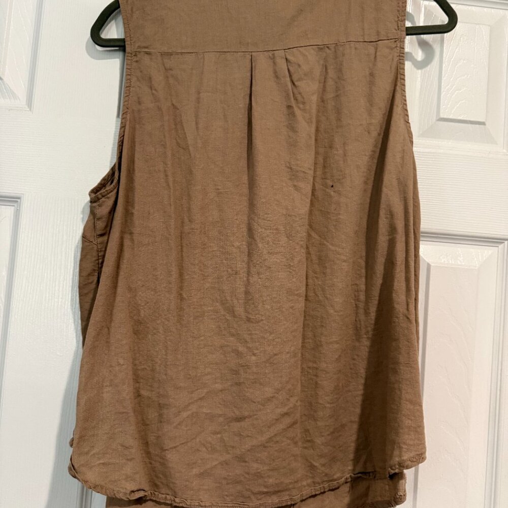 Cynthia Rowley Linen Blend Sleeveless Ruffle Collar Top Tan XL - Picture 3 of 4